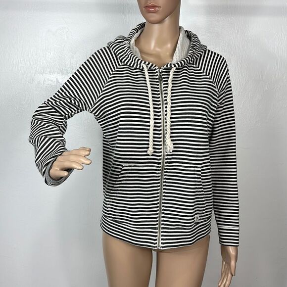Billabong White And Dark Gray Striped Cotton Blend Zip Up Hoodie Size S - Picture 1 of 9
